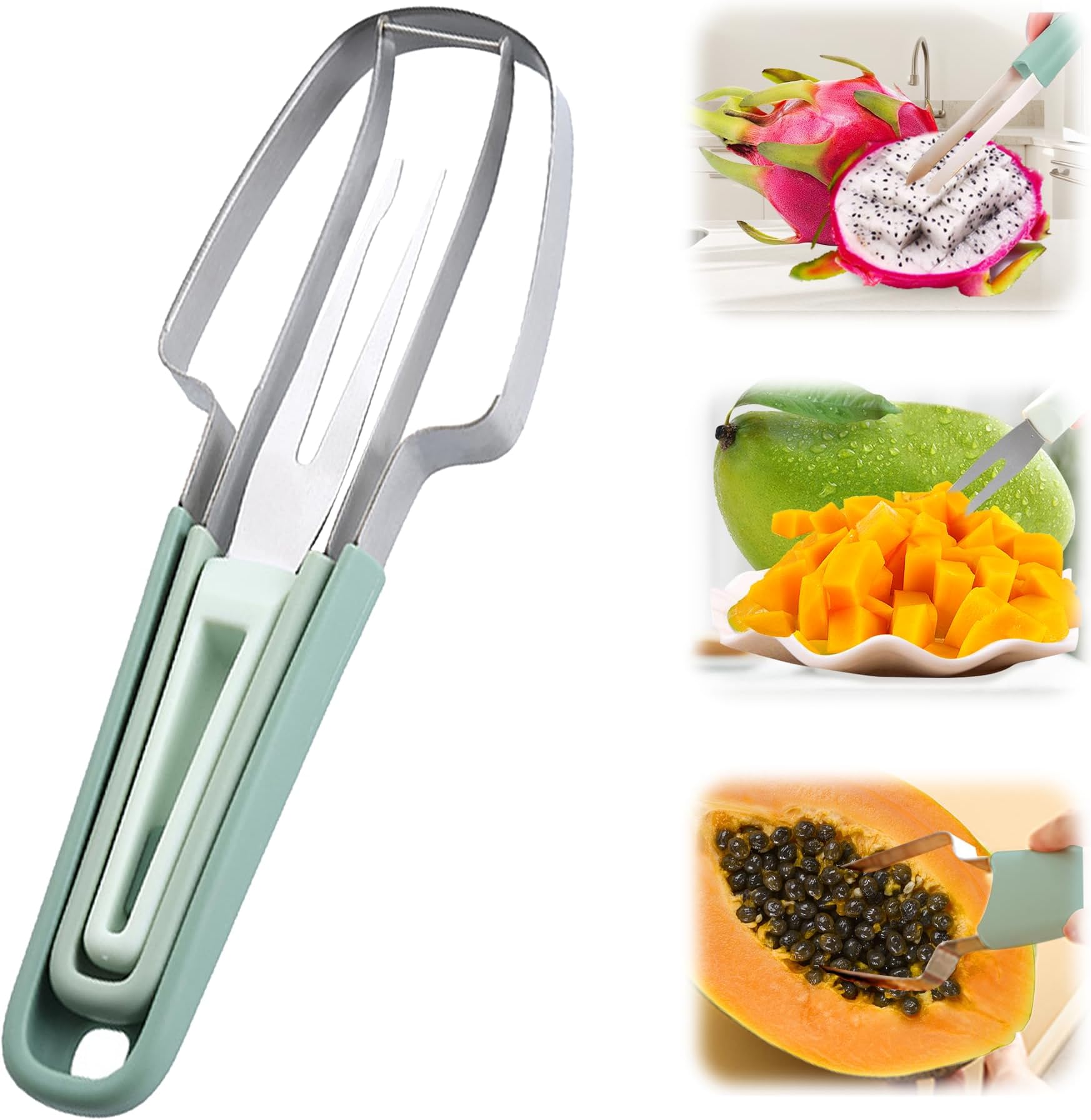 3-in-1 Watermelon Cutter and Slicer Tool, 2024 New Stainless Steel Popsicle Cutter, Multi Melon Slicer for Camping Kitchen Gadgets (Green)