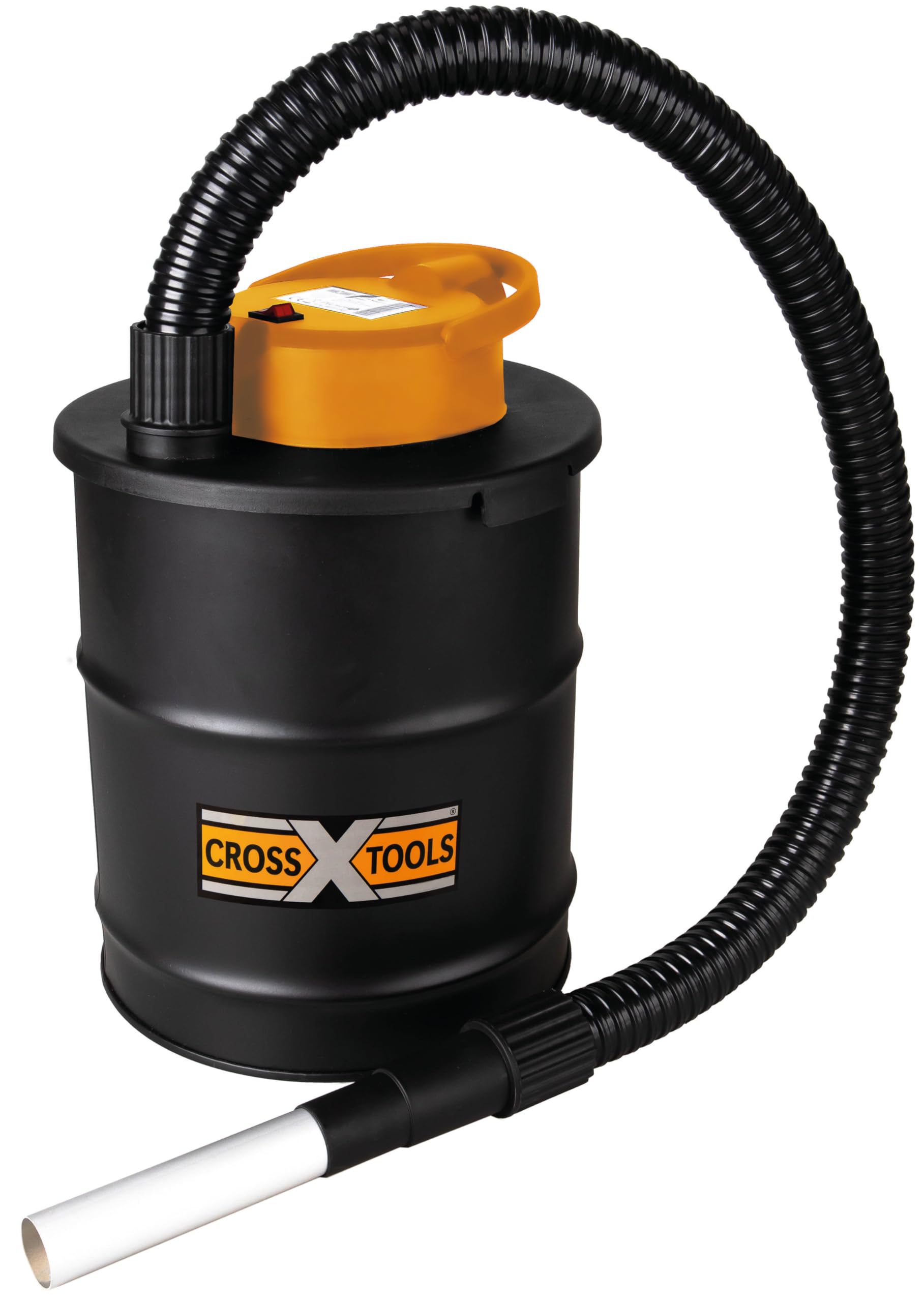 Cross Tools Aschesauger Kaminsauger 600 W, 150 mbar, 12 l Behälter, 100 cm Metallsaugschlauch (PVC-ummantelt), Alu-Saugrohr, waschbarer HEPA-Filter für Kamin, Pelletöfen, Grills 68523