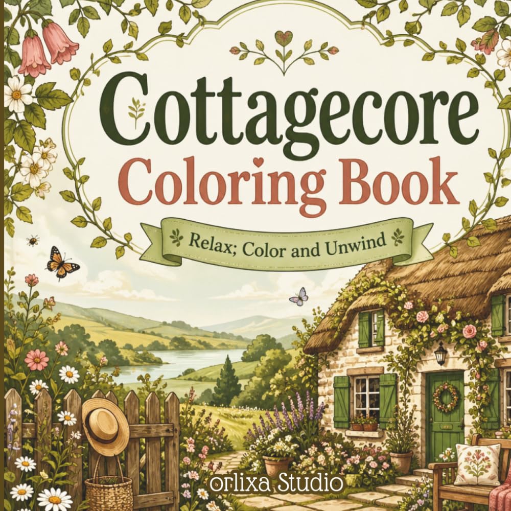 Cottagecore Coloring Book: Bold & Easy Floral Cottagecore Designs for Adults | Cozy Cottages, Wildflowers, Mushrooms & Relaxing Nature Scenes