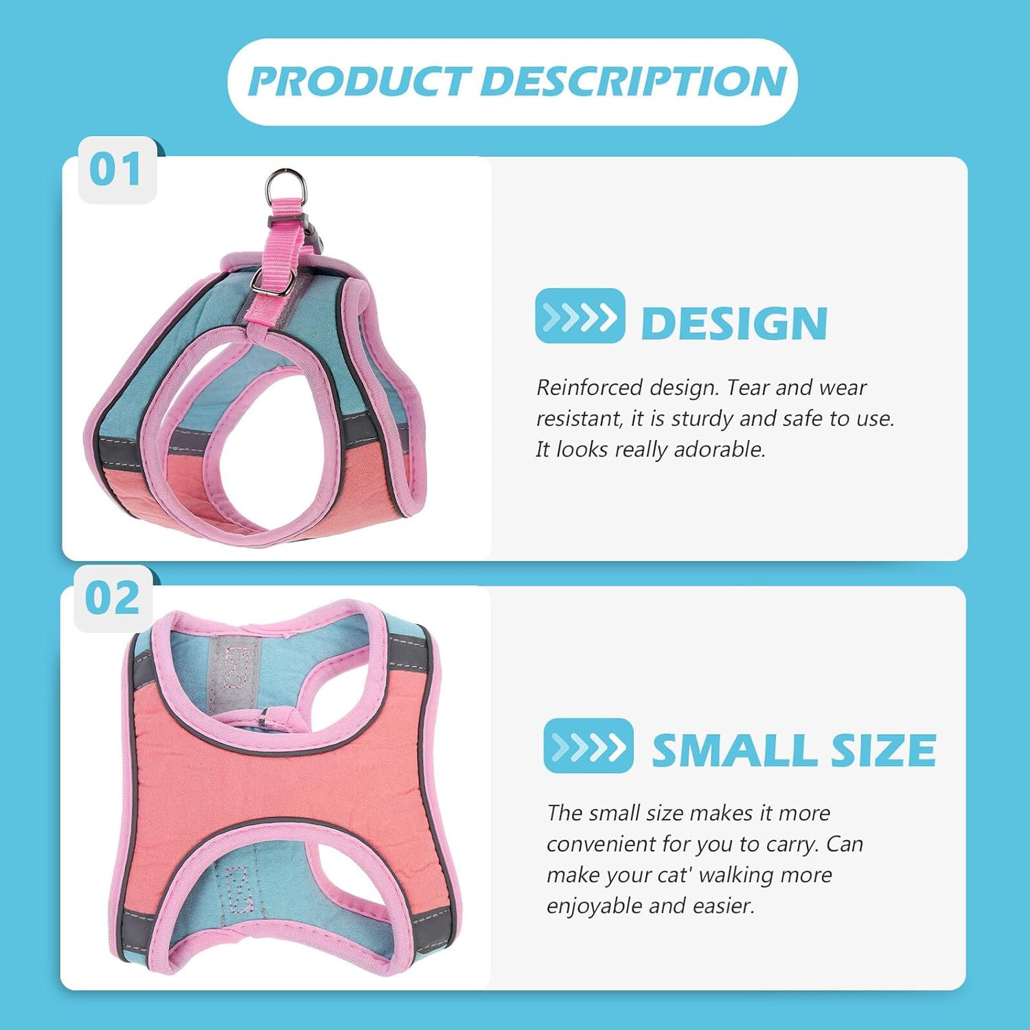 GLEAVI Cat Harness and Leash Set with Adjustable Reflective Suede Vest, Escape-Proof Kitten Harness, Medium Size for Walking and Outdoor Use