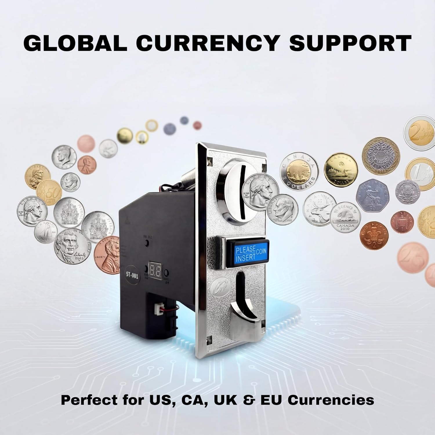 Sintron ST-001 Advanced 8-Channel Coin Acceptor Validator - Programmable Multi-Coin Selector for Automation Systems, Vending, Massage Chairs, Arcade & DIY - Works with Arduino (Pulse/Serial)