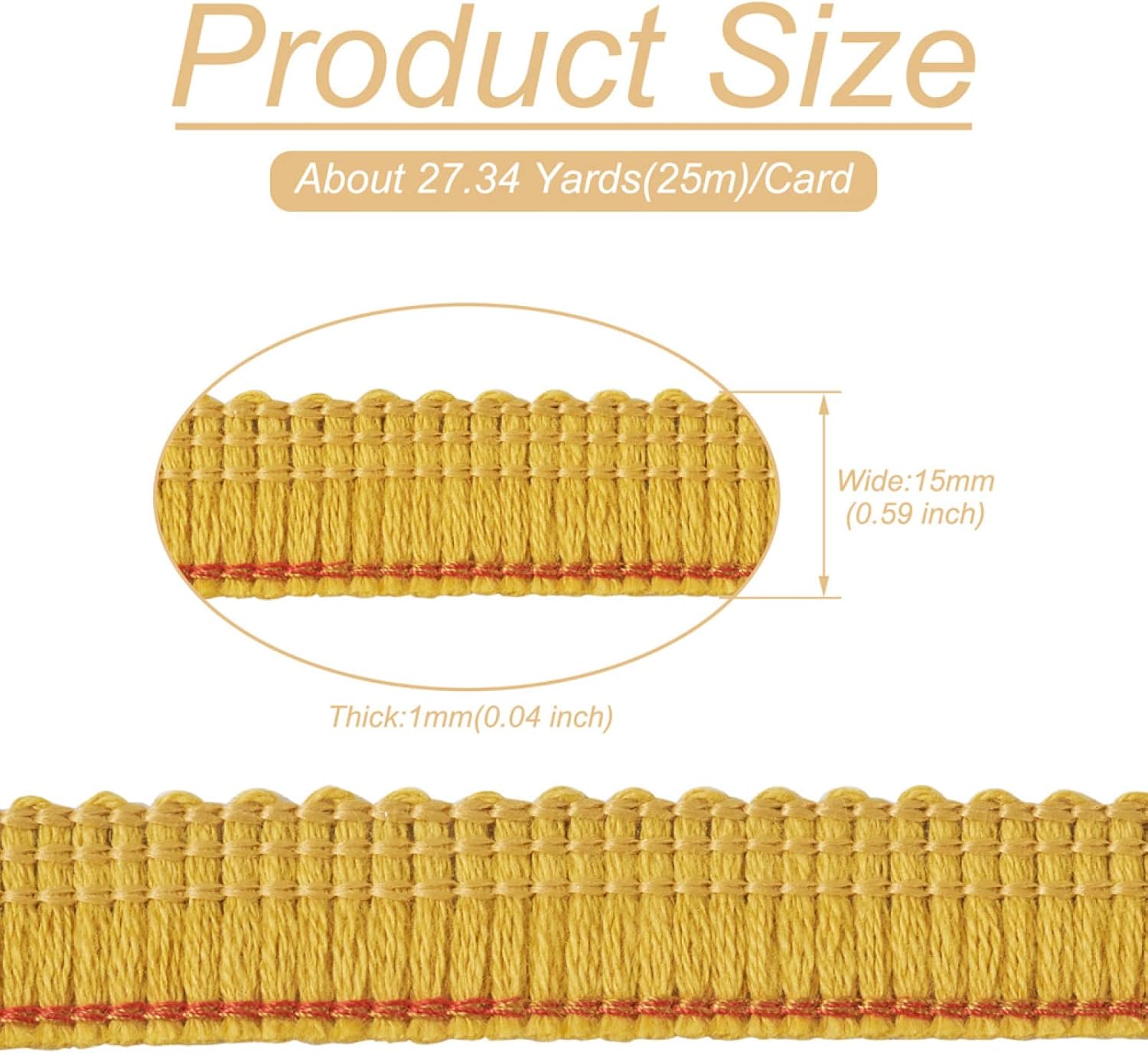 27.34 Yards/25cm Yellow Cotton Braided Ribbons 5/8 Inch Wide Polyester Tassel Lace with Paper Card Chaînette Fringe Fibre Trim for Clothes Sewing Furniture Decoration DIY Tassel Pendants Making