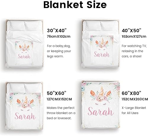 Miniatura 7 de ColorAce Mantas personalizadas de unicornio con nombre, manta de bebé personalizada para niñas, regalos para niña, manta personalizada con nombre,