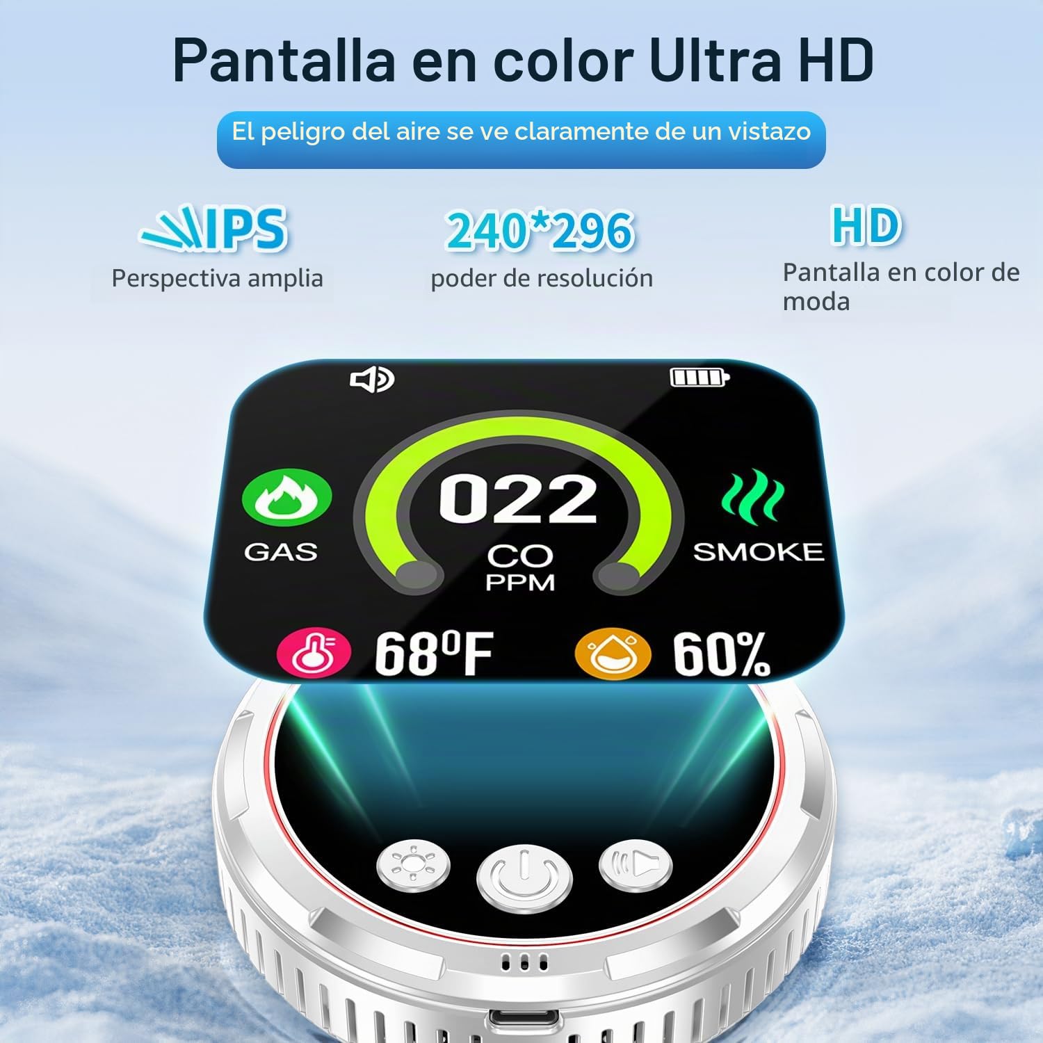 Enchufe 5 en 1 detector de humo y monóxido de carbono y combinación de gas natural combustible, batería de respaldo incorporada, pantalla HD [sensor de humedad de temperatura de gas humo CO] para el