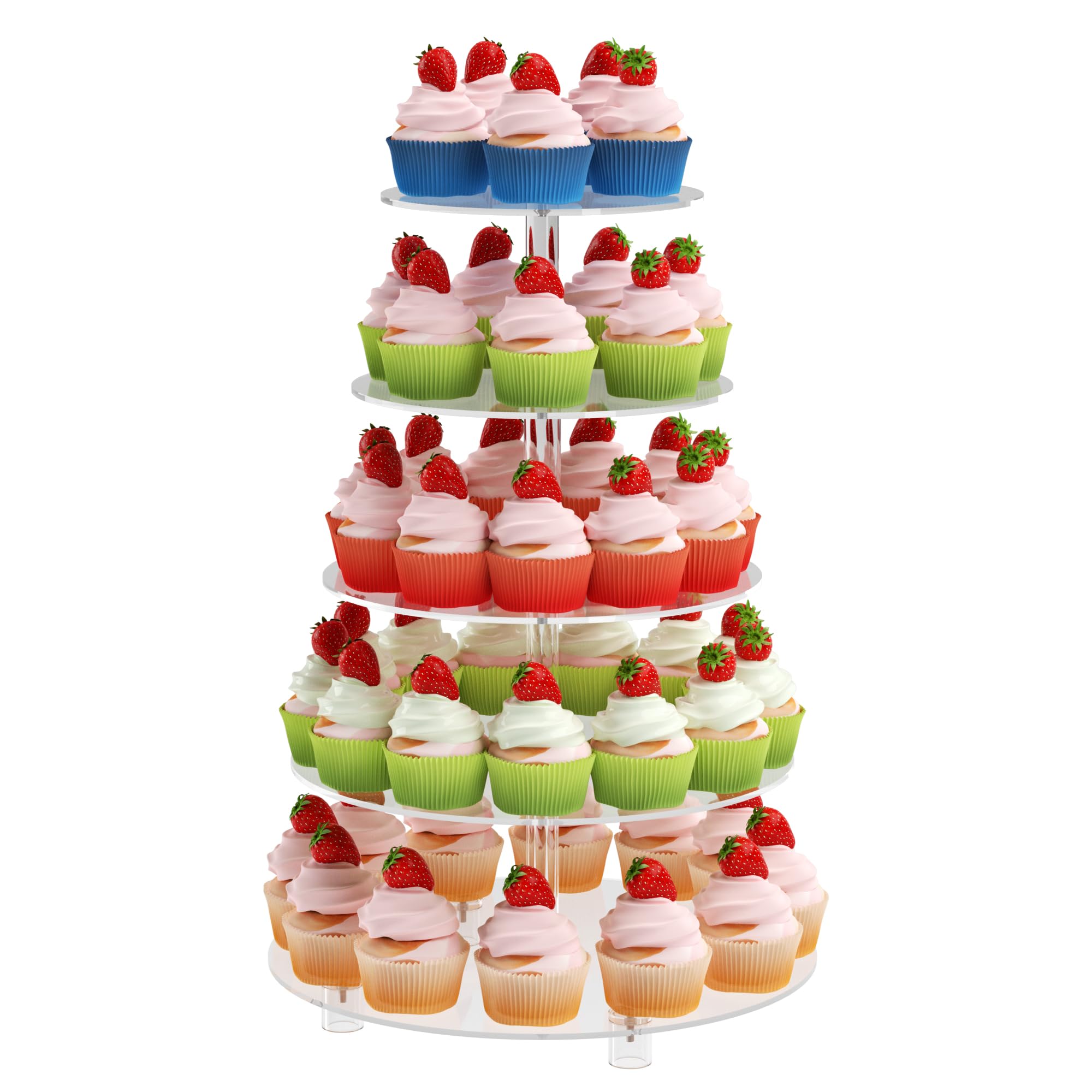OLACHIKKO Cupcake Stand, 4-Tier Round Cupcake Holder With LED Light String, Acrylic - View #7