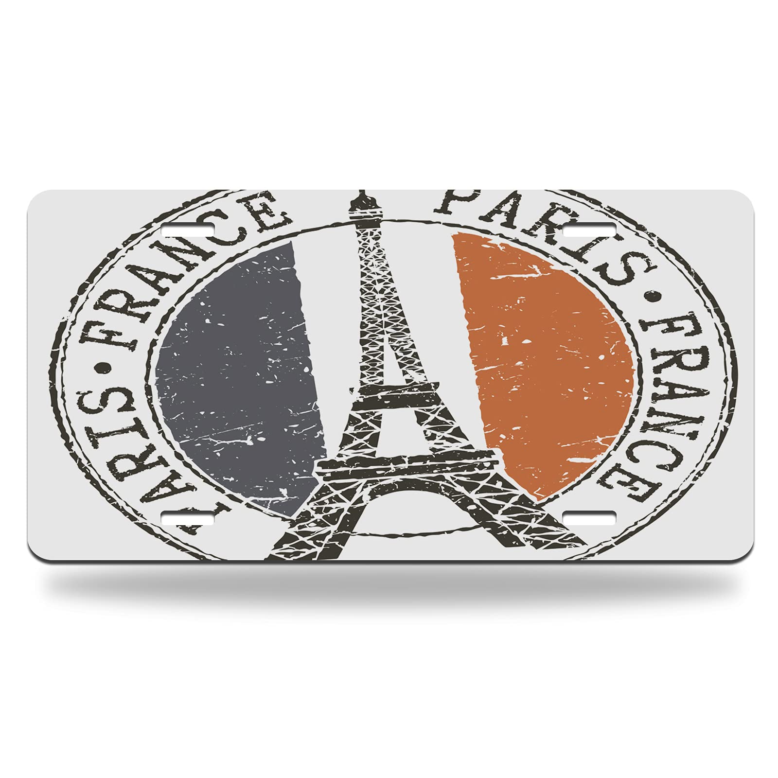 Swono Eiffel Tower License Plate,Rubber Grunge Stamp 'Paris-France' with Eiffel Tower and French Flag License Plate Decorative Front Plate Car Tag 6"X12"