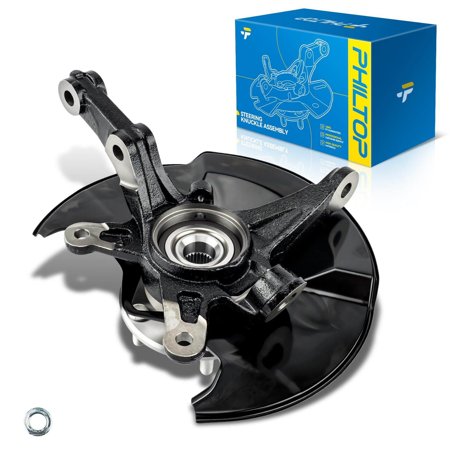 PHILTOP Steering Knuckle &amp; Wheel Bearing Hub Assembly, 1PC Front Right Passenger Side Compatible with Civic 2006-2011 1.8; 2.0L Replaces 698-450