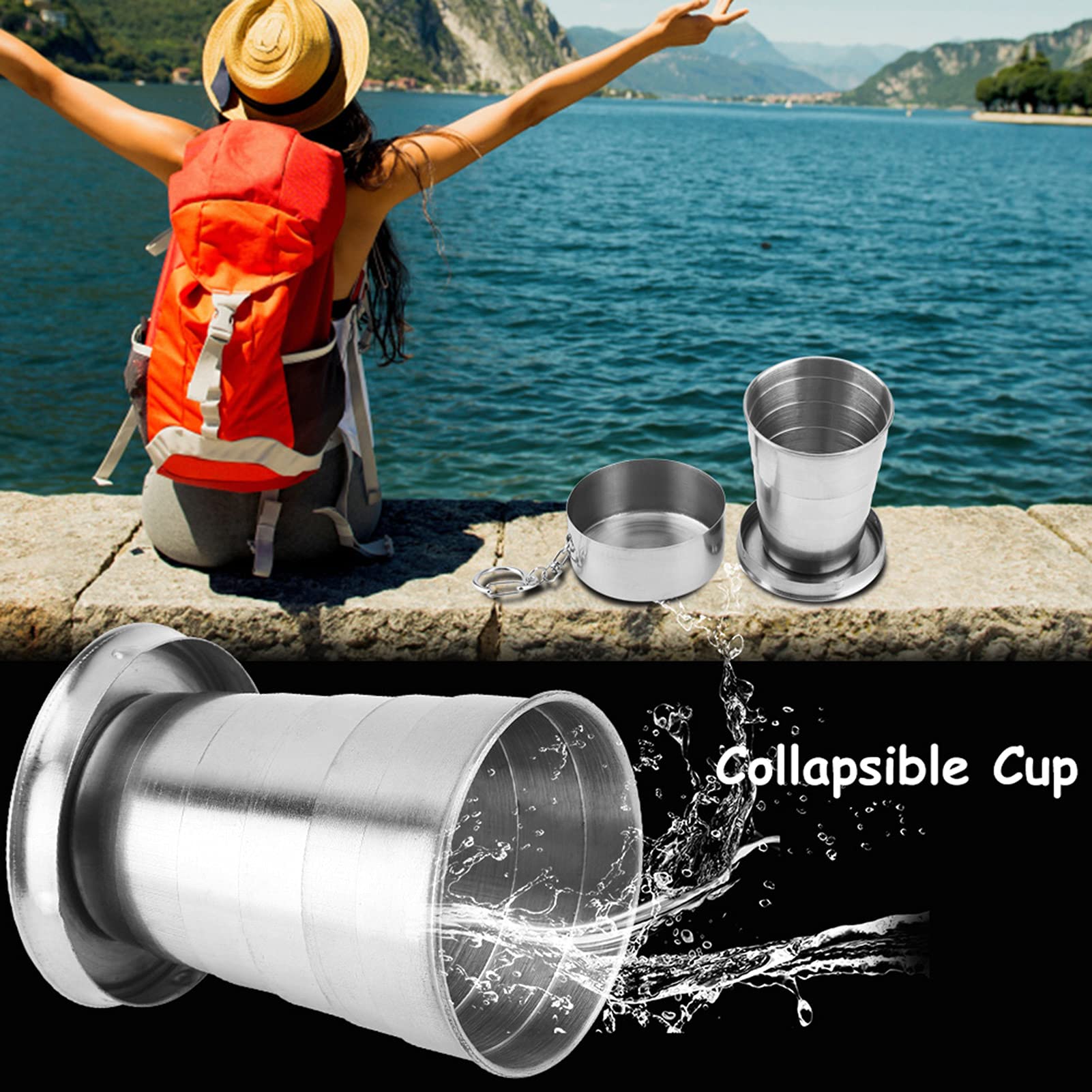 WGFOIP Portable Stainless Steel Cup, Mini Size Lightweight with Key Chain, Great for Traveling Camping Hiking (Six section cup 60ml)