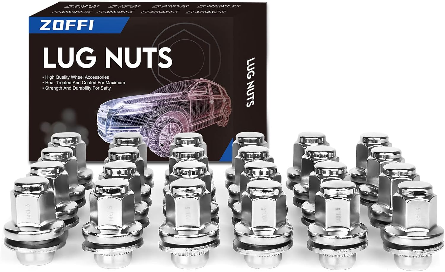 ZOFFI 24pcs M14x1.5 OnePiece Chrom OEM Factory Style Large