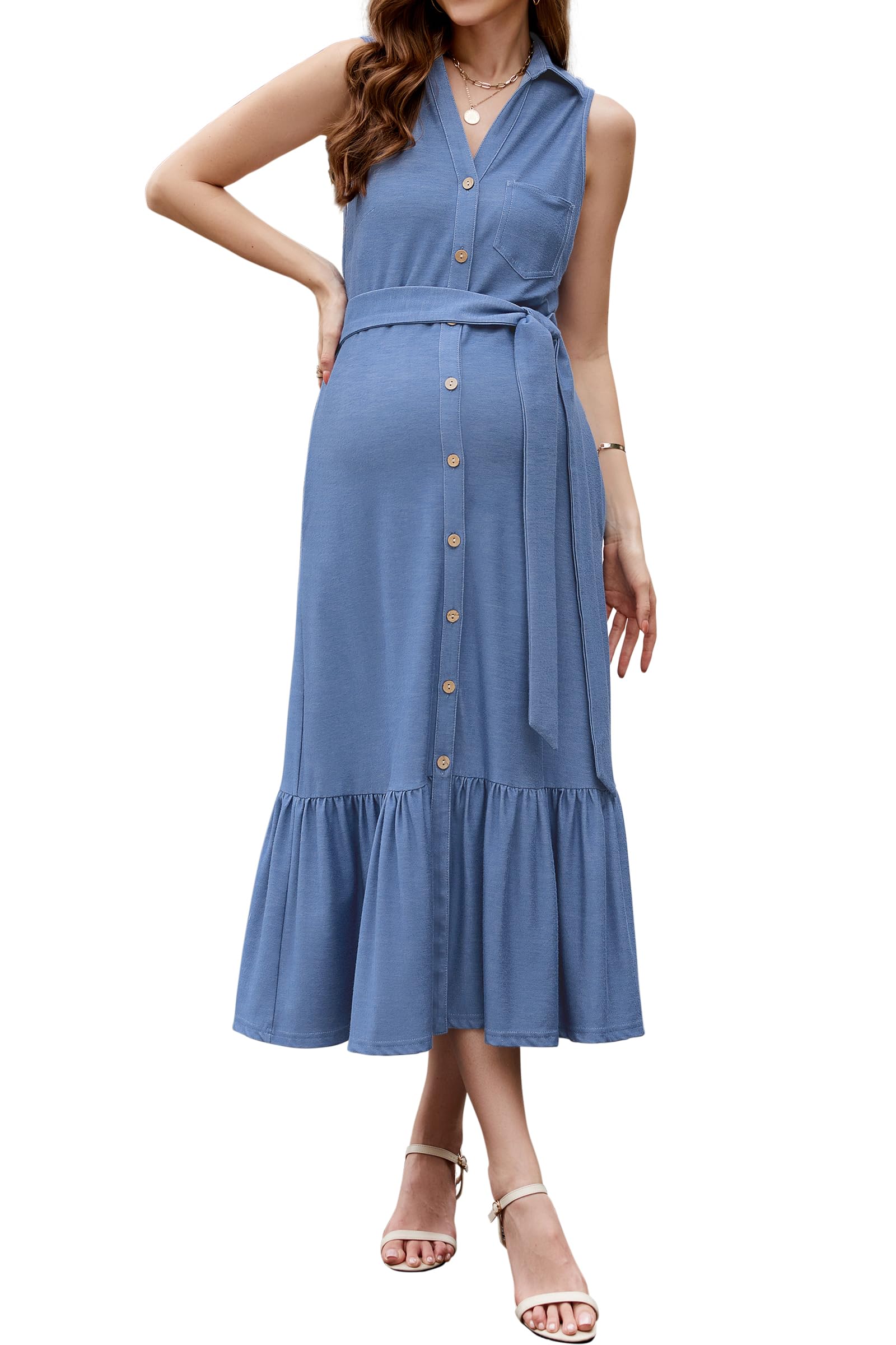 OUGES Maternity Polo Dress