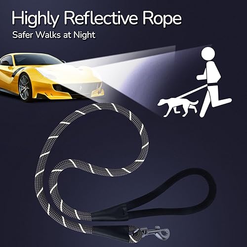 Miniatura 6 de Correa de cuerda para perro de 4 pies, 1/2 pulgada resistente correa redonda para perro con mango acolchado suave antideslizante, cuerda de nailon