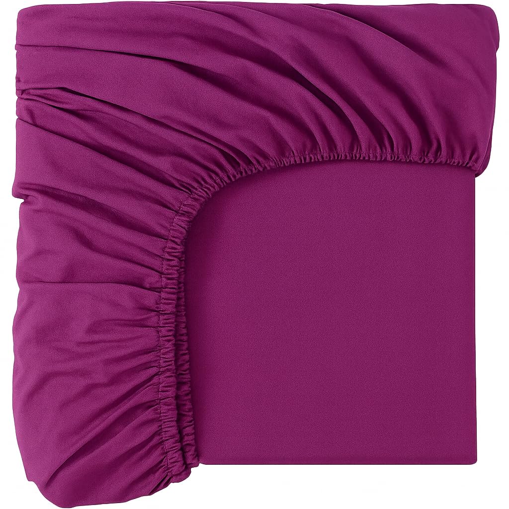 Acrali Home Purple Double Fitted Sheet 137x190 cm - 100% Cotton 30cm Deep Pocket - Ultra Soft, Breathable & Hypoallergenic, Bottom Bed Sheet โ image 1