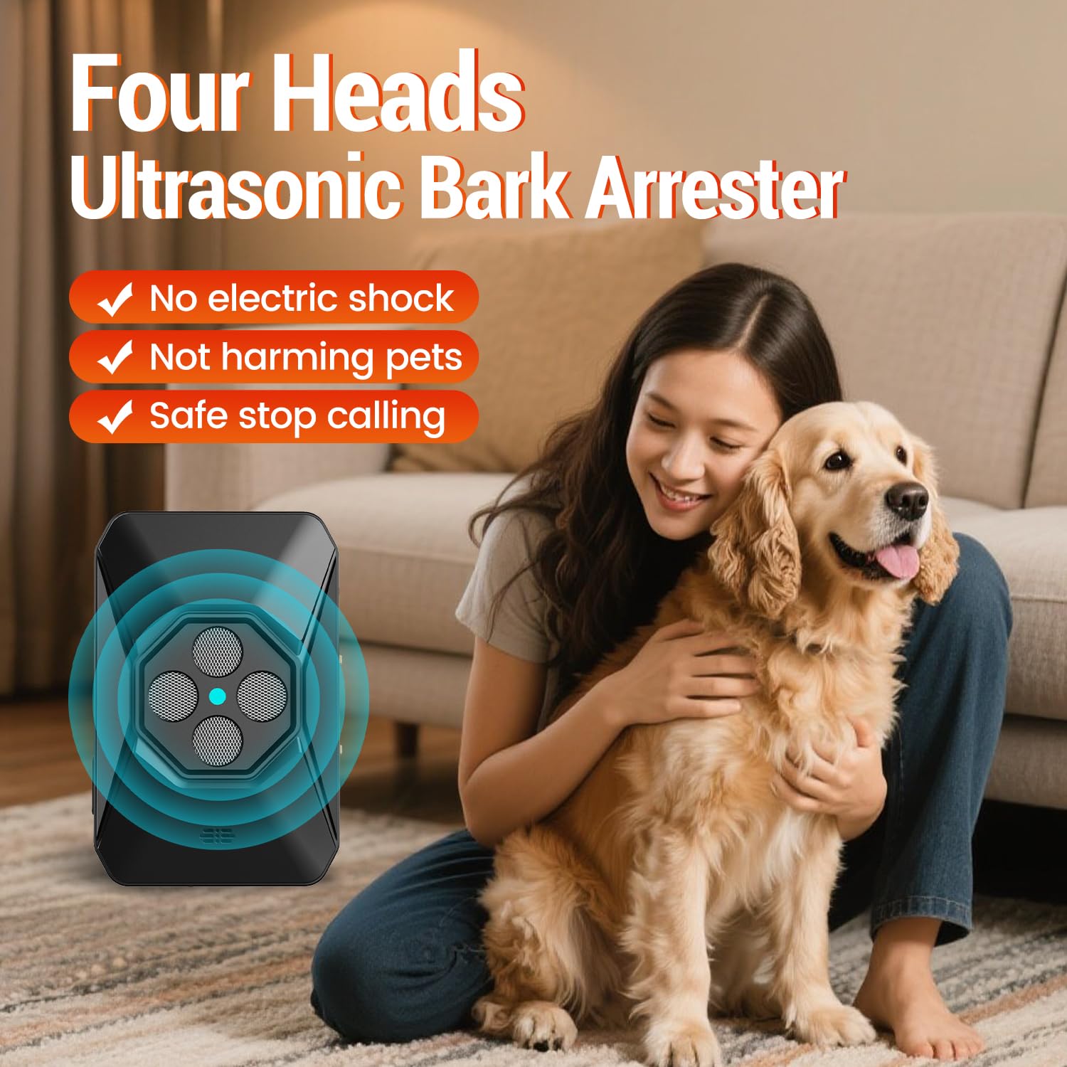 WUGEIN Antiabbaio per Cani, 30 Ft Anti Abbaio per Cani, 3 Modi Ultrasuoni per Cani Interni Esterni Antibell per Cani di Piccola Grandi Taglia Media Anti Bell