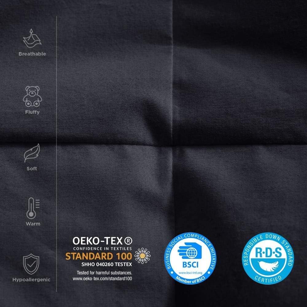 Grandeur Linens Luxurious 1200 Thread Count Siberian Goose Down Comforter, 100% Egyptian Cotton Cover, Damask Stripe, 50 Oz Fill Weight (King, Black)