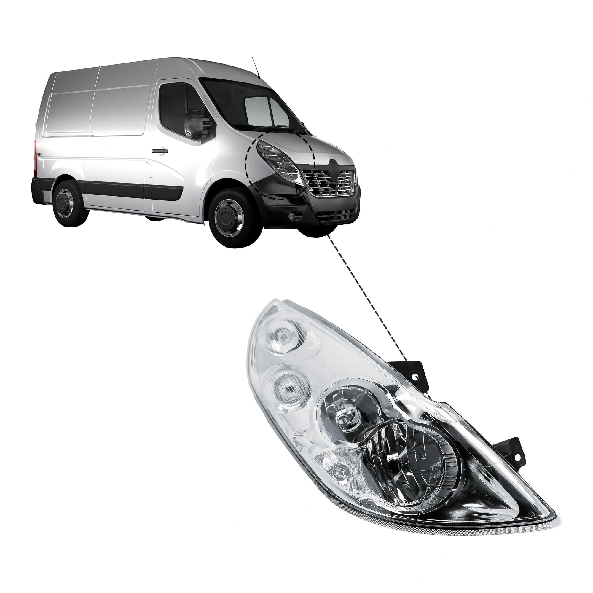 Faro anteriore sostitutivo lato destro passeggero con motore senza fanale fendinebbia adatto per Renault Master e Opel Movano 2010–2019