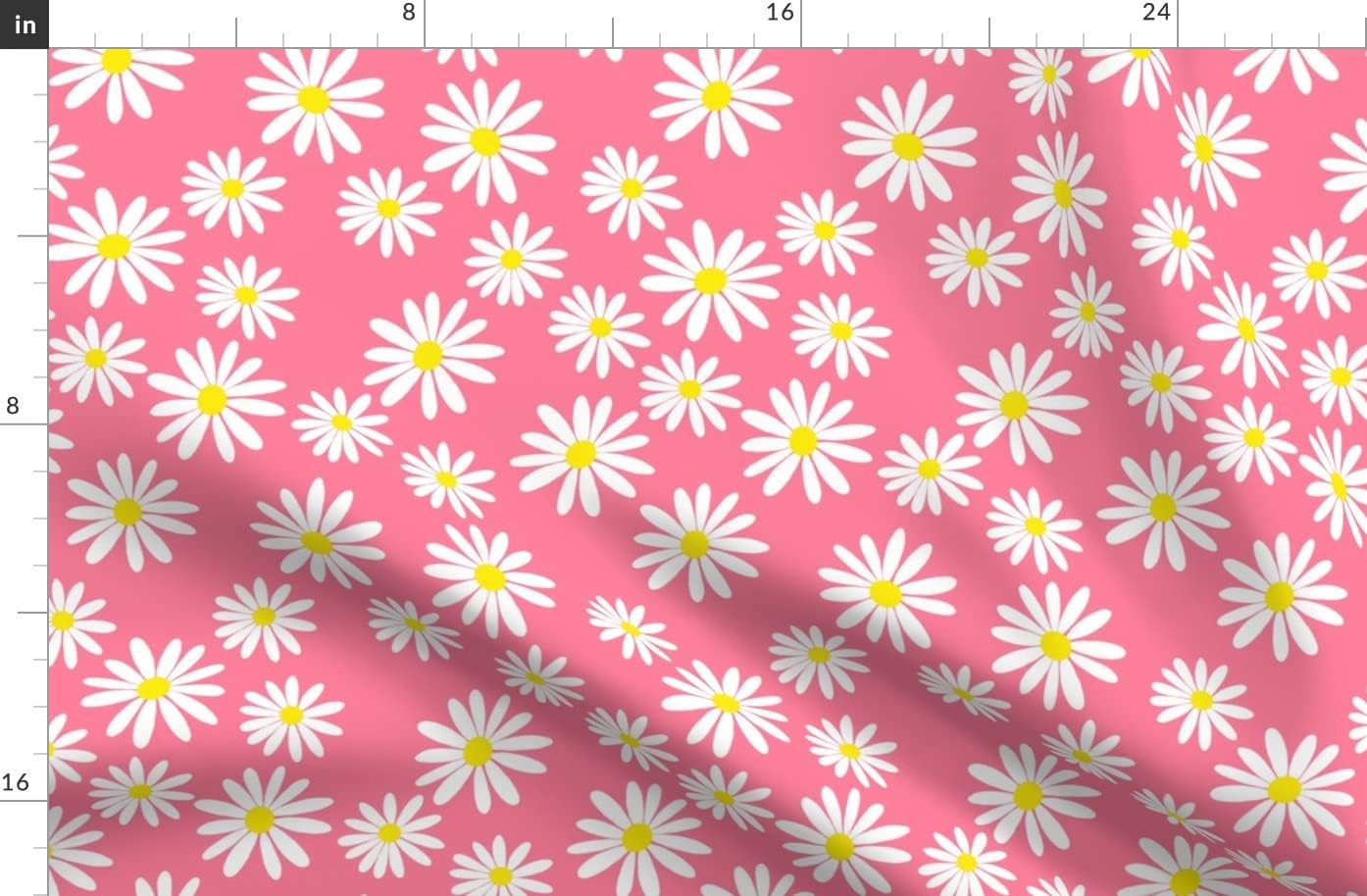 Spoonflower Fabric - White Daisies Pink De Black Daisy Floral Flowers Printed on Organic Cotton Sateen Fabric by The Yard - Sewing Quilting Apparel Home Decor