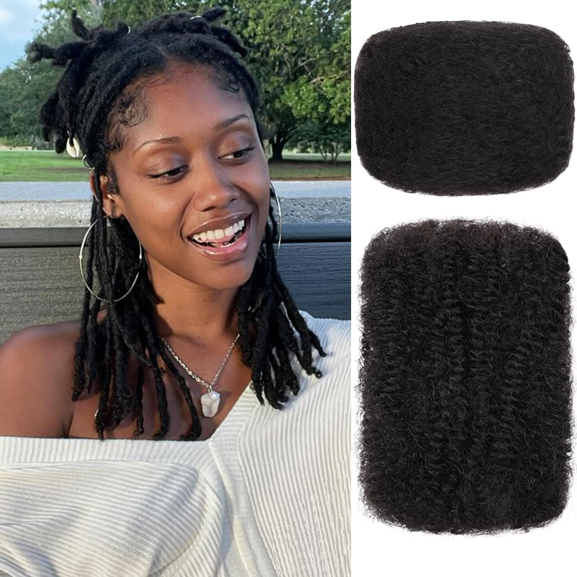 Kackanaa 12 Inch Afro Kinky Curly Human Hair Bulks for Dreadlock Extensions 1 Pack Marley Twist Hair Bulk for Mini Twist Repair Locs Springy Afro Twist Human Hair Bulk