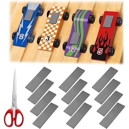Canchiing 12 Pcs Stick on Flex Weights for Derby Car 3 oz Cuttable Adhesive Car Weights with Scissors Compatible with Pinewood Derby for Increasing Cylinders Speed Easy to Cut & Customize
