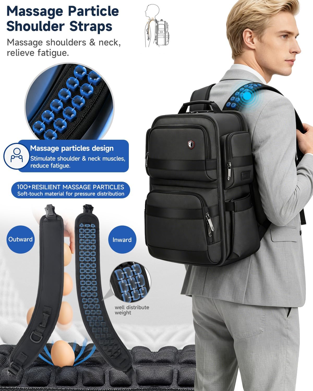 Business Backpack for Men, 17.3 Inch Professional Work Laptop Backpack with Dual Charging Ports & Massage Straps, TSA Friendly Travel Backpack for Commute, College & Business Trips, Black