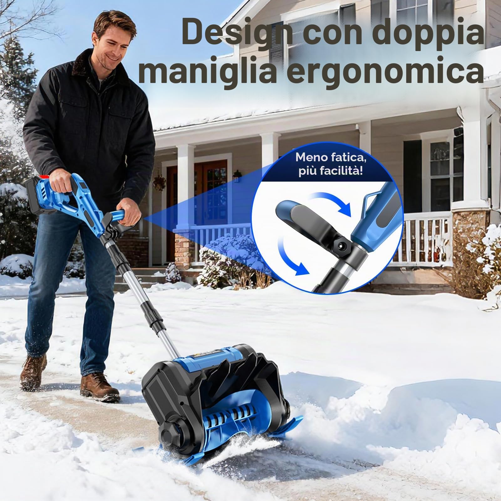 Spazzaneve A Batteria, Pala Da Neve A Batteria, Motore Brushless Da 3000 W Con Altezza Di Sgombero Fino A 24 Cm, Gittata Di 8,5 M, Larghezza Di Lavoro Di 38 Cm, Direzione Di Espulsione Regolabile, Sen