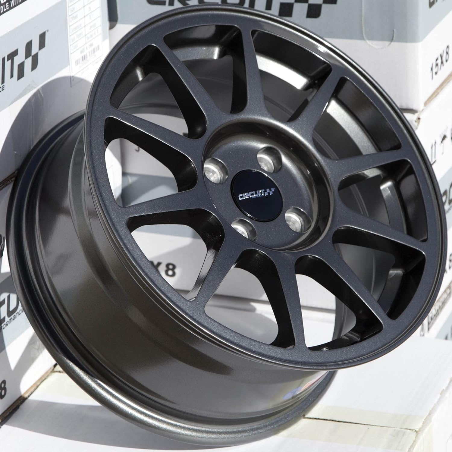 Circuit Performance CP23 15x7 Gloss Gun Metal 4x100 +35mm Offset Wheels JDM Type R Style Rims compatible with Honda Civic, Acura Integra, Mazda Miata