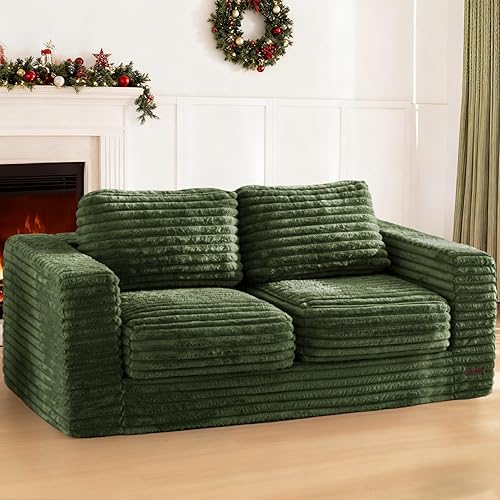 Miniatura 77 de MAXYOYO Puf gigante para adultos, sofá tapizado de suelo con almohadas y reposabrazos, puf grande de felpa, sofá para dormitorio, sala de estar,