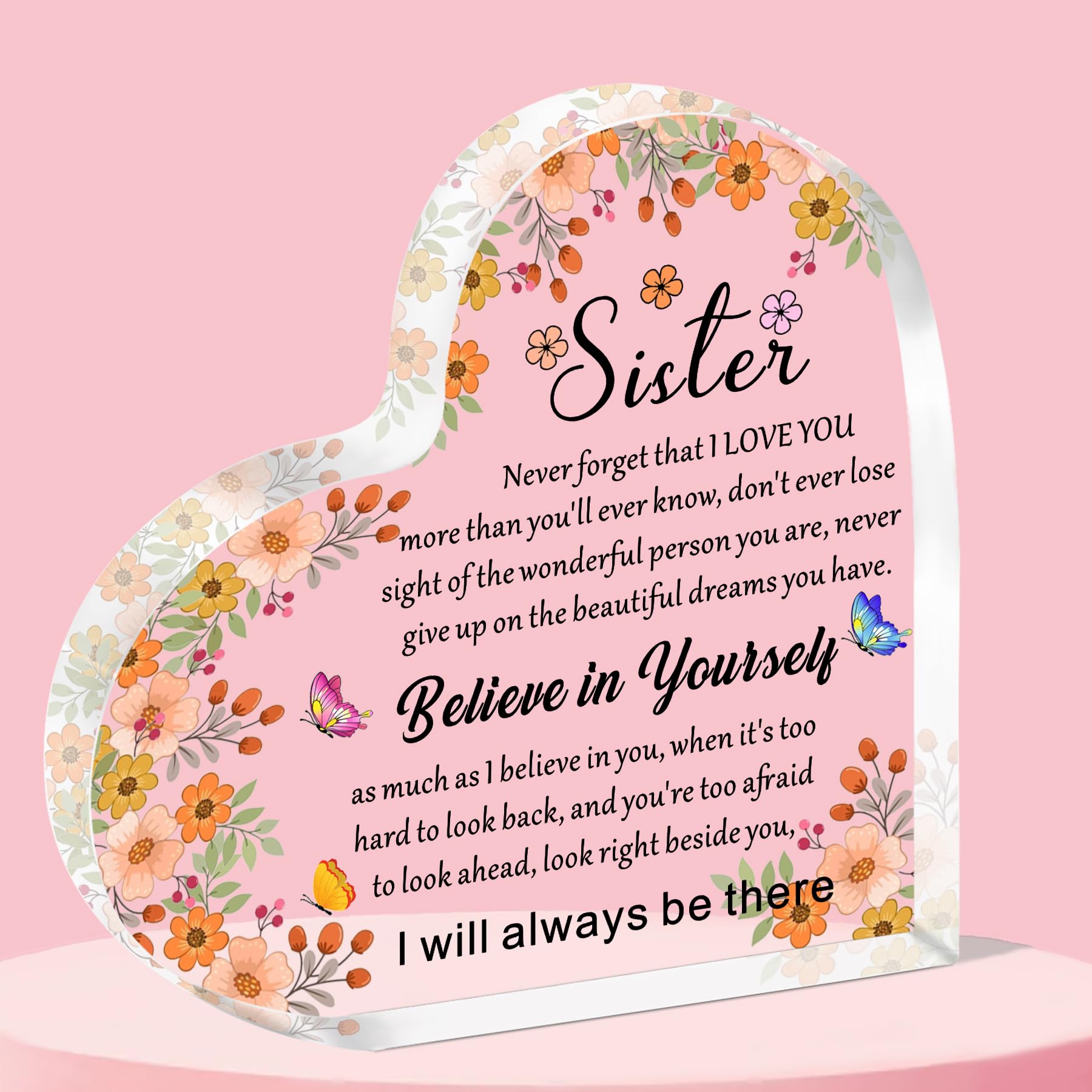 QMVMV Inspirational Gifts for Sister Acrylic Plaque Gift for Sister, Sister Gift from Sister Brother Birthday Gift for Sister Encouragement Graduation Gift for Sister