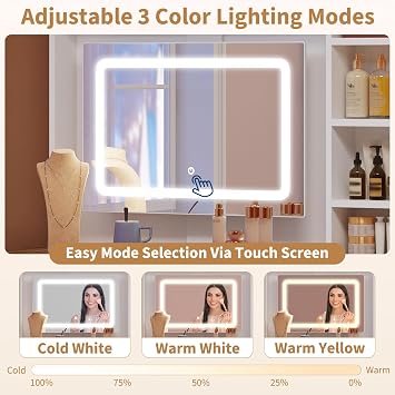 IDEALHOUSE Vanity Desk with Mirror and Lights, Makeup Vanity with 5 Drawers&Open Shelves, Makeup Desk with Charging Station, Dressing Table with 180 Swivel&Extendable Mirror for Bedroom, White