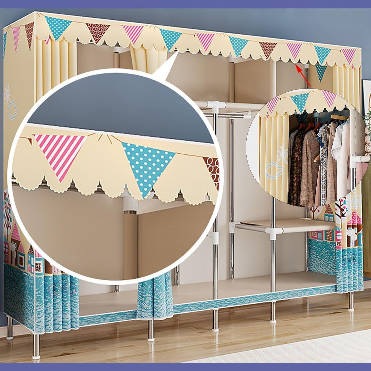 ポータブル吊り下げクローゼットワードローブストレージクロス