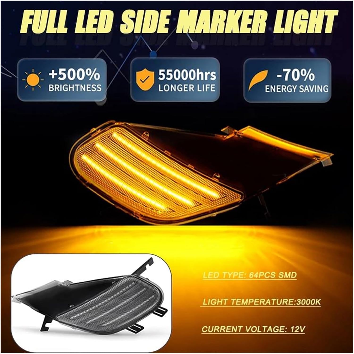 LED のためにカイエン 2003-2006 2 個ダイナミックアンバーカーアクセサリー Led 【読書灯】 サイド