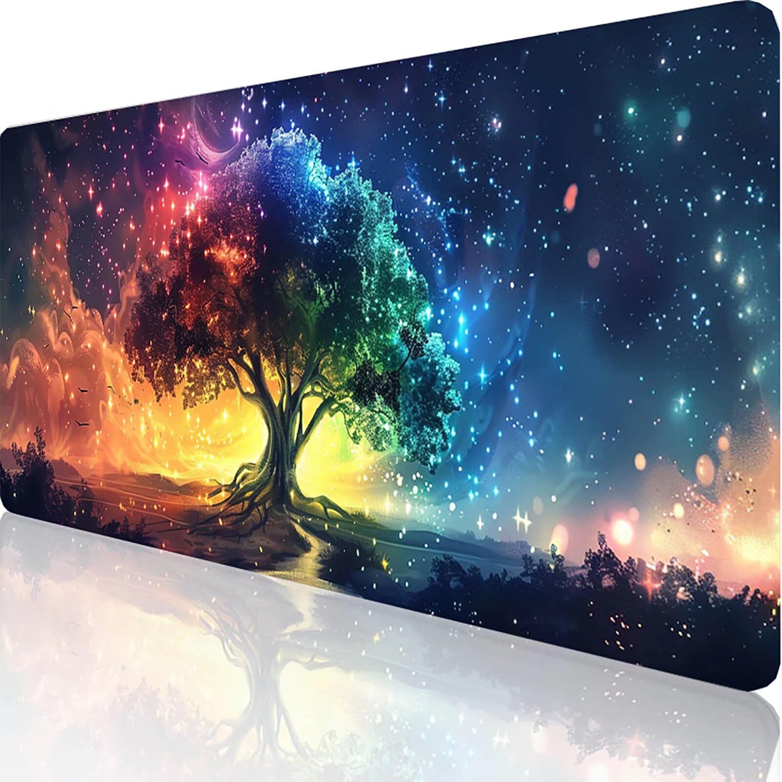 Gamingowa podkładka pod mysz, żółta, XXL, 1400 x 600 x 3 mm, XXL, podkładka pod mysz, gwiaździste niebo, akcesoria gamingowe z antypoślizgową podkładką, wodoszczelna i trwała, do dekoracji myszy i