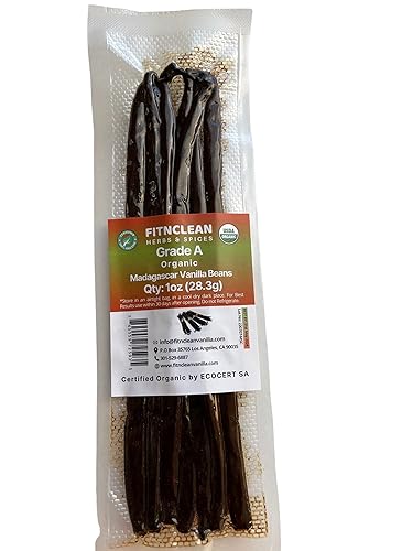 1onza FITNCLEAN - Vainas orgánicas de vainilla de grado A, gourmet, Certificado USDA orgánico de 6 a 7.5 pulgadas, para cocinar, preparar, extracto,
