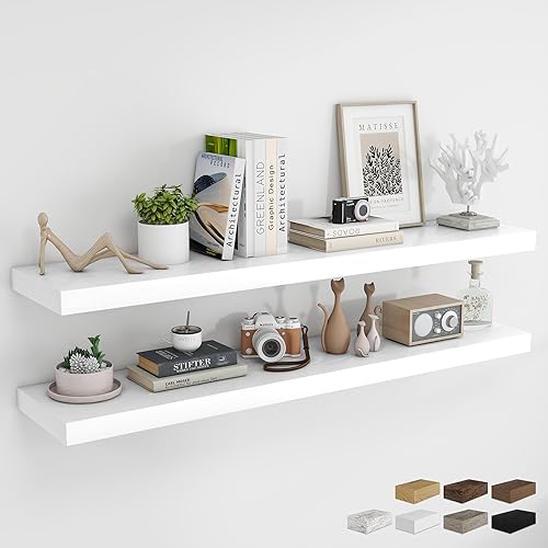 Vista 41 de RICHFOCUS Estantes flotantes de 16 pulgadas para pared, paquete de 2 estantes para dormitorio, cocina, baño, estante flotante de madera rústica Gris