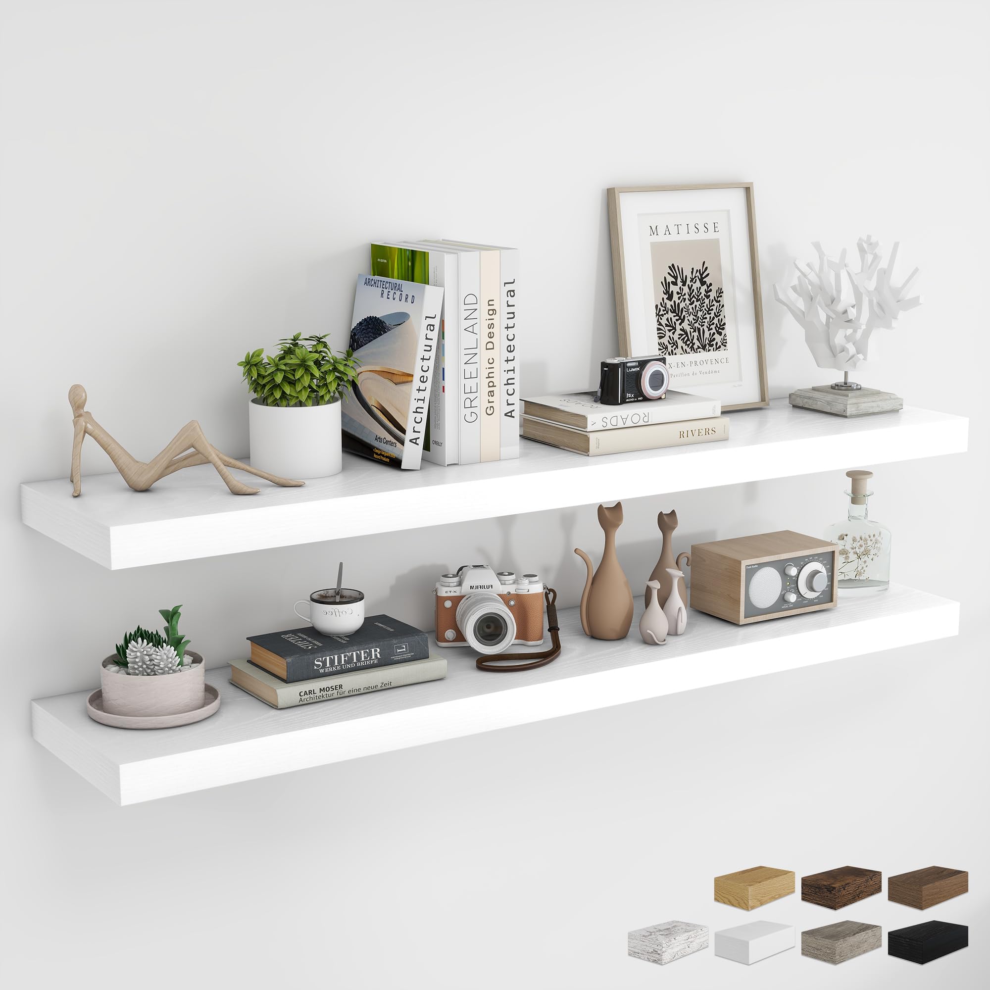 RICHFOCUS Long Floating Shelves for Wall 2Pack, White, 55" Lx8 D