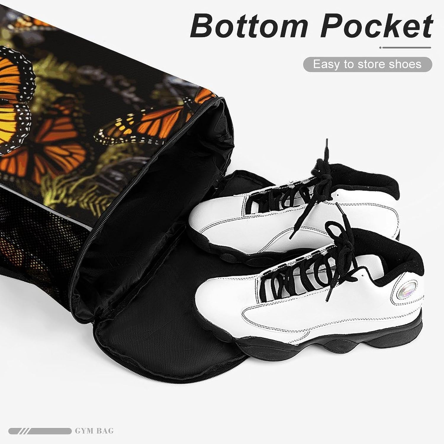 Heaps of Orange Monarch Butterflies Drawstring Backpack with Wet Pocket - Large Capacity Gym Bag with Shoe Compartment & Mesh Pockets, Adjustable Lightweight Gym Backpack for Swimming, Travel, Workout