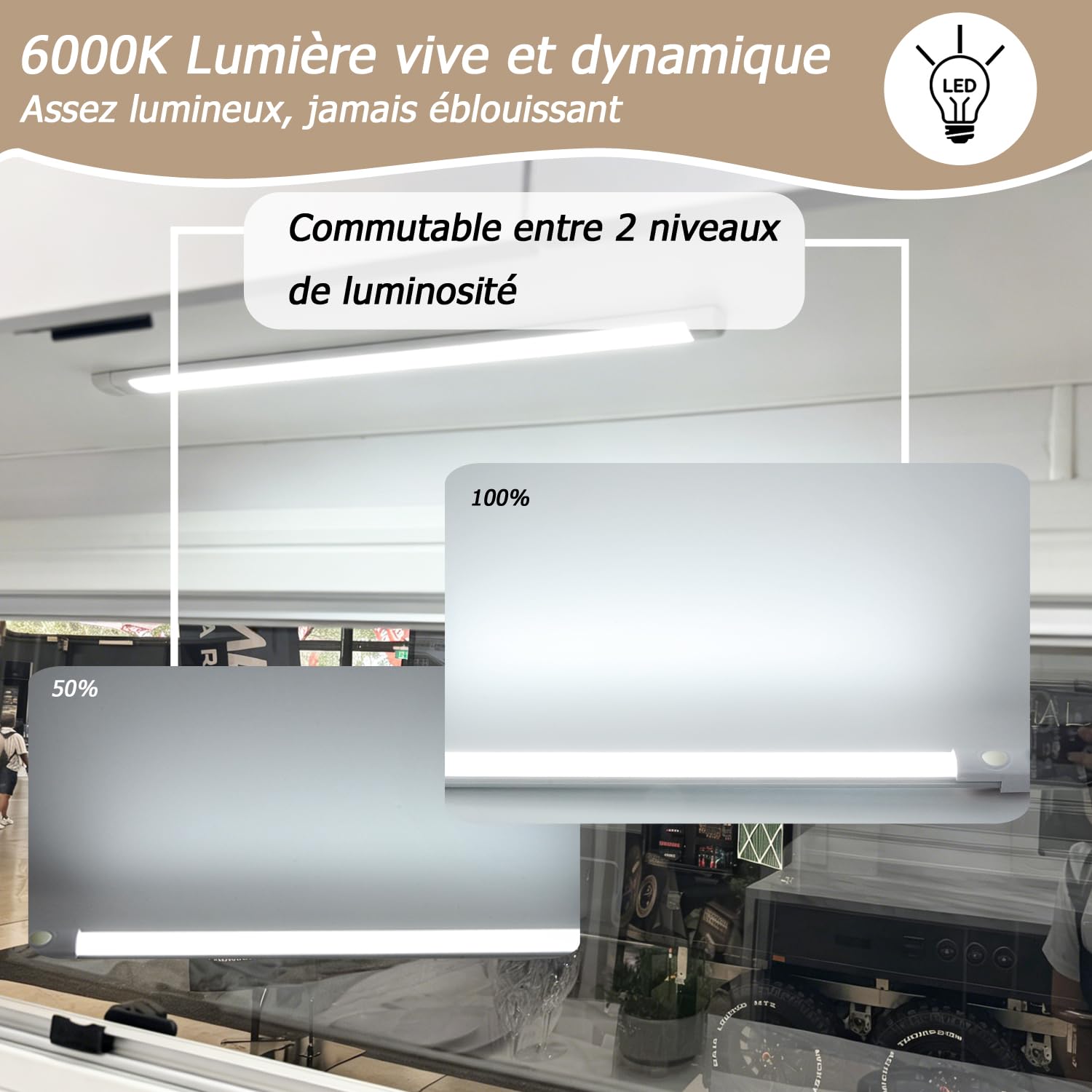 D-lite Reglette LED 12V 60CM pour Camping Car, Lumière Dimmable Blanc Froid 6000K, IP44, Ultra-plat, Éclairage Interieur sous Meuble pour Caravane, Fourgon, Bateau