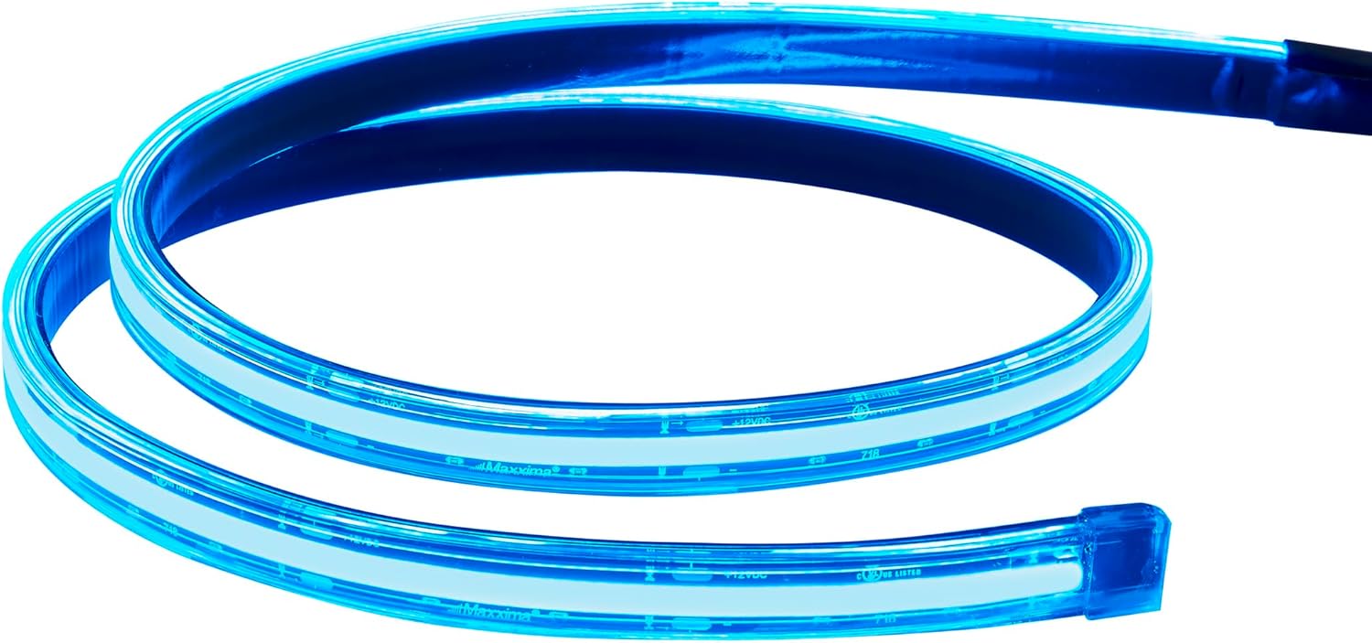 Maxxima MLS-C36BL Blue COB LED Strip Light – 36" Flexible Light Strip, Uniform No-Spot Lighting, Waterproof PU Jacket, 12.8V, 3M Adhesive Mount, Interior/Exterior Use
