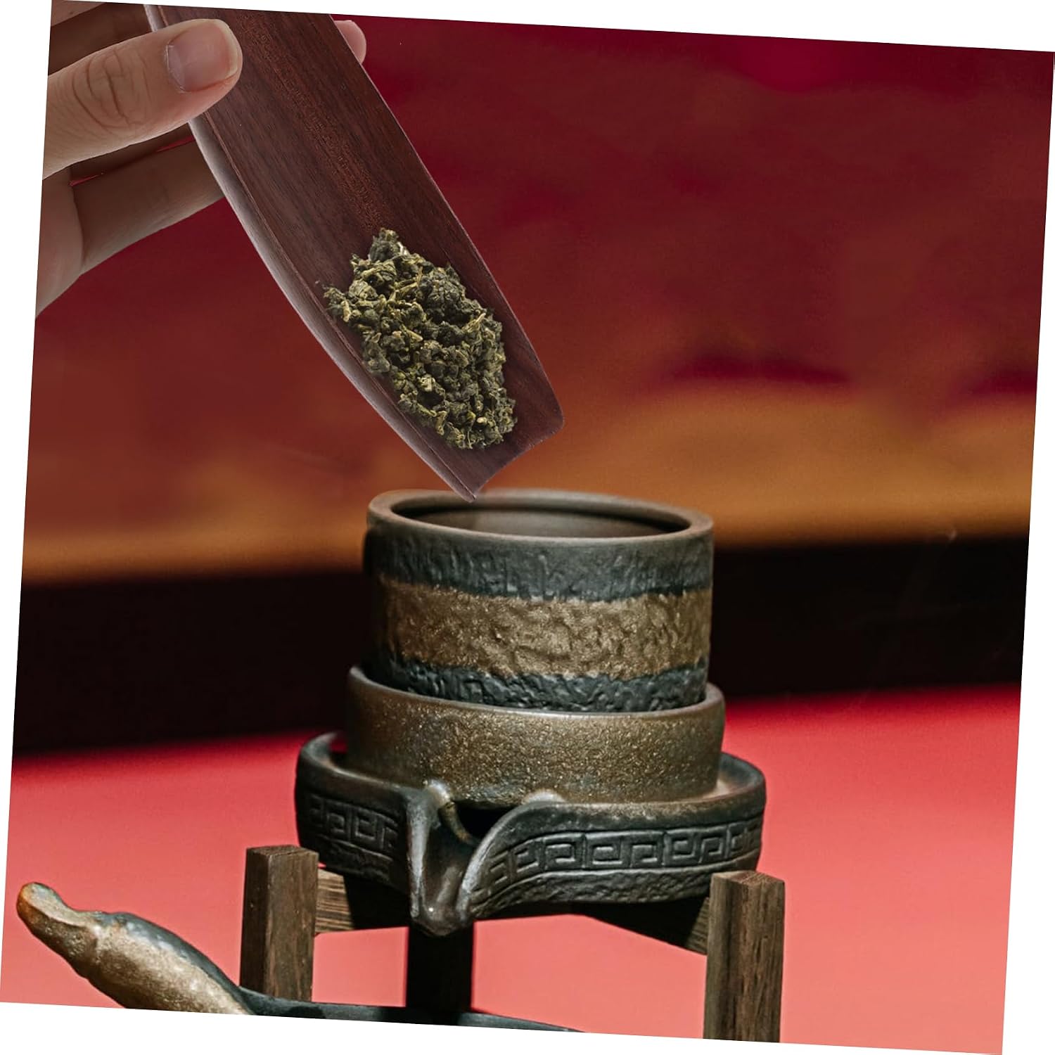 Black Walnut Tea Scoop Set Household Wooden Tea Scoop Storage Dish Nonstick Loose Leaf Dispenser