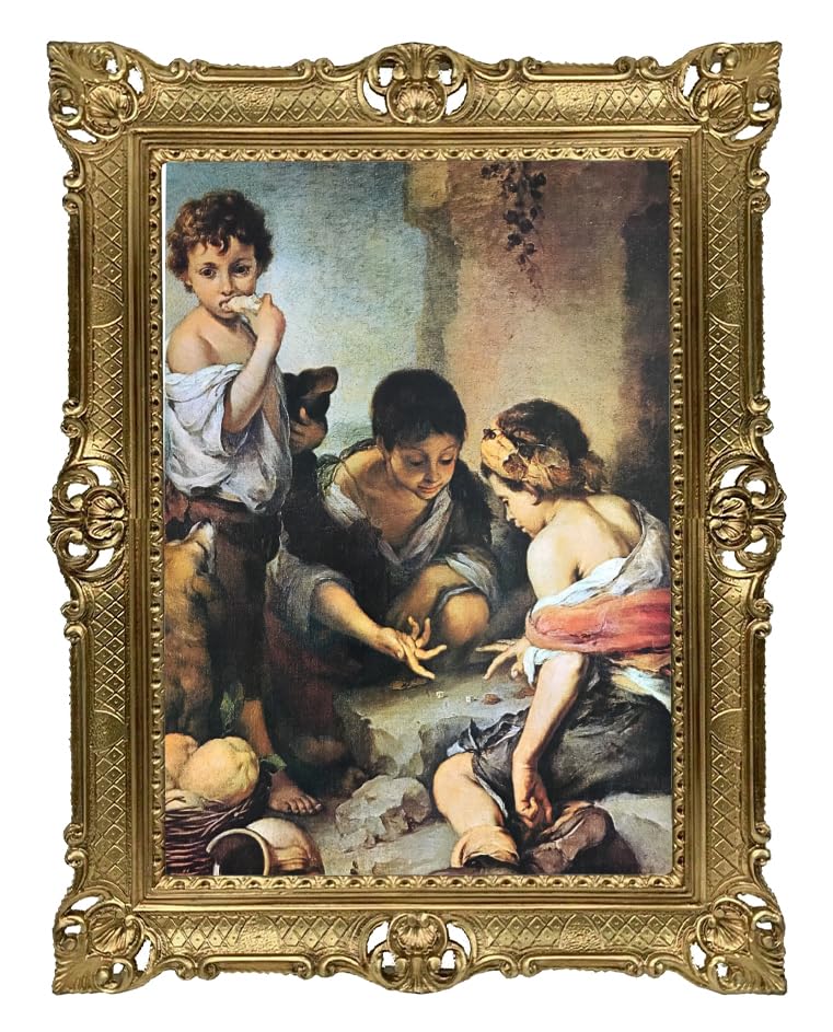 Lnxp BILD FOTO 90X70 CM Bettelbuben beim Würfelspiel By Murillo BILDERRAHMEN BILD BILDER MIT RAHMEN BAROCK RAJCO Wandbild Kunstdrucke Gemälde Retro Repro Antik für Cafe Bar Home Büro Praxis 58B
