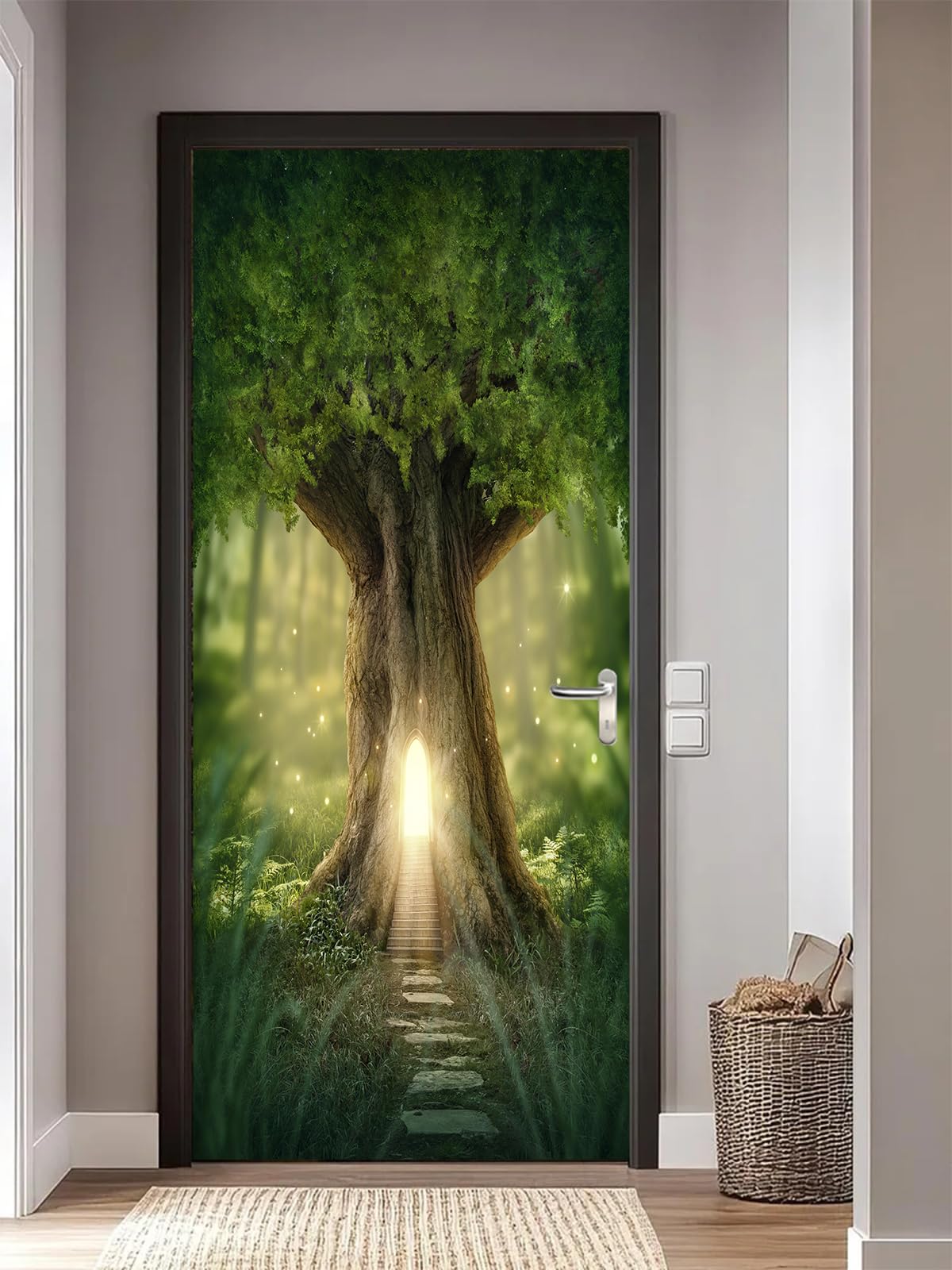 FLFK 3D Door Stickers Peel and Stick 85x215cm,Self-Adhesive Door Murals Wallpaper Poster Waterproof Fantasy Tree House Decals for Home Decor(2Pcs/Set) — image 1