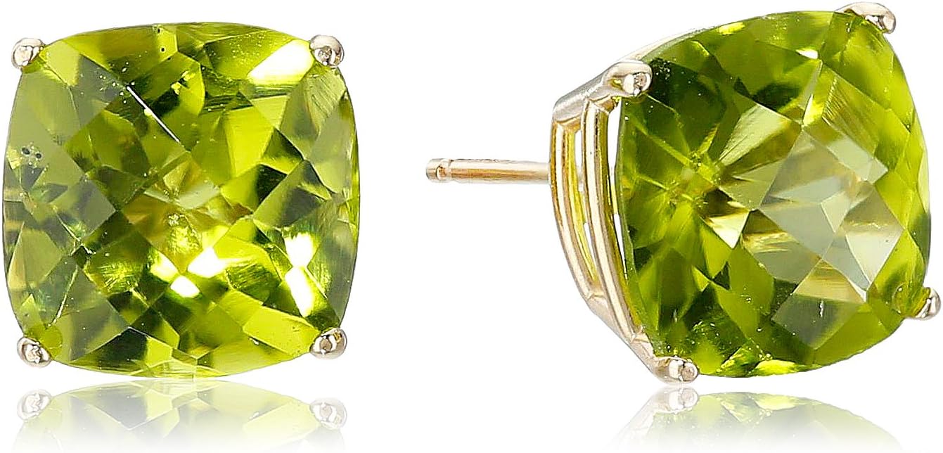 Amazon Collection 14k Gold Cushion-Cut Checkerboard Birthstone Stud Earrings (8mm)