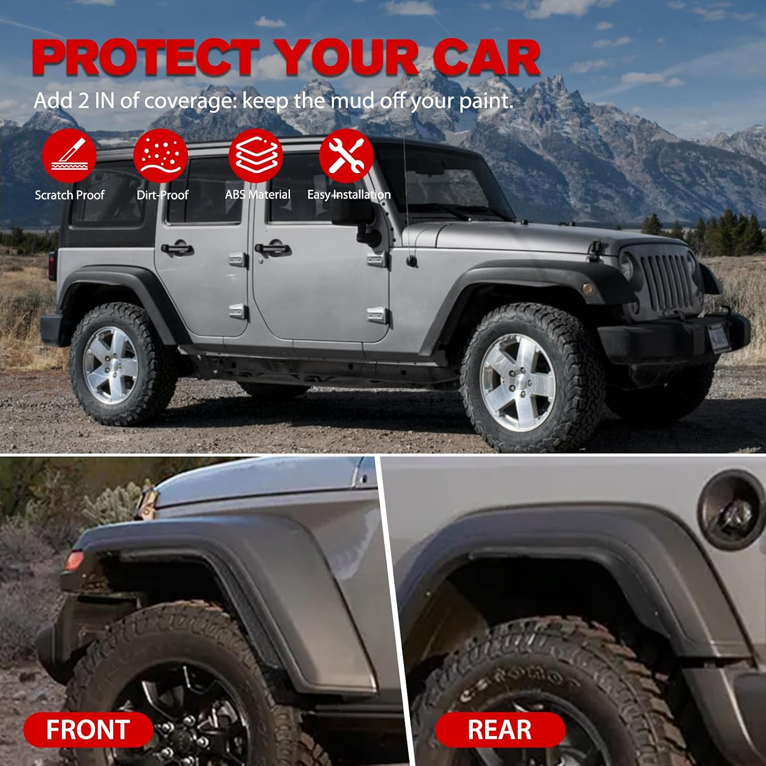 FieryRed Fenders Front & Rear Fenders Compatible with 2007–2018 Jeep Wrangler JK and JKU Lower Wheel Eyebrow, Off-Road Wheel Flares Liner Set 4 PCS