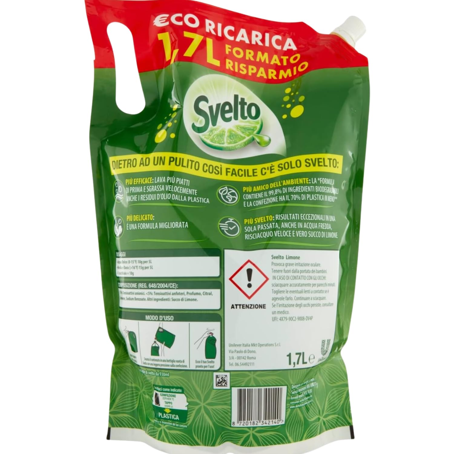 Ricarica detersivo piatti al limone formato maxi kit con Spugna Brandizzata SPESA & RISPARMIO Inclusa – Variazioni 4/8/12 Pezzi – 1,7 L (4)