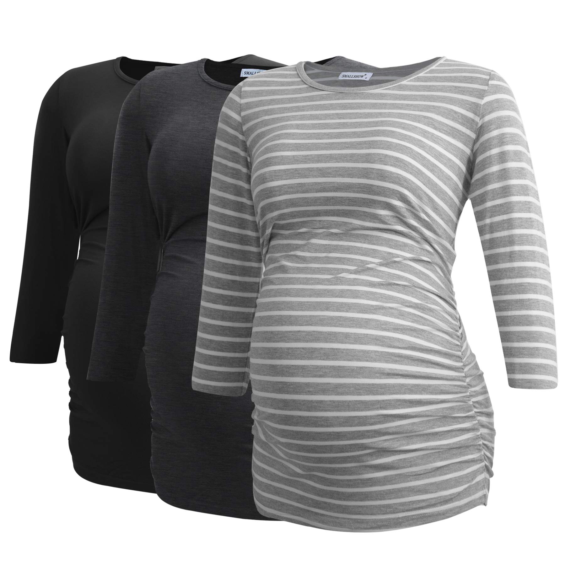 Smallshow Maternity Clothing Tops Side Ruched Pregnancy Clothes for Women 3-Pack — view 54