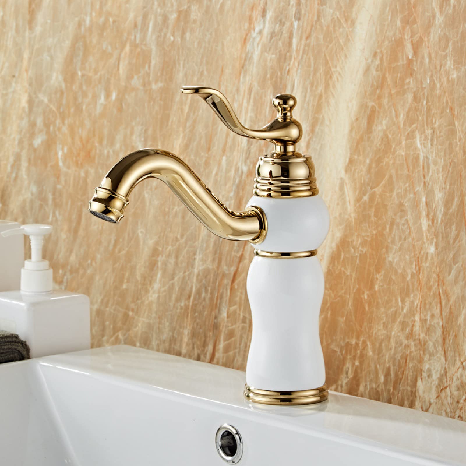 Robinet d'évier de salle de bain à poignée unique haut en laiton