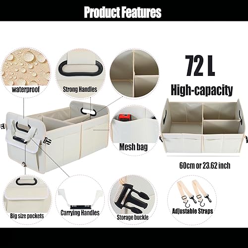 Miniatura 3 de Organizador de maletero de automóvil, SUV, organizador de almacenamiento resistente para accesorios de automóvil, herramientas, artículos diversos.