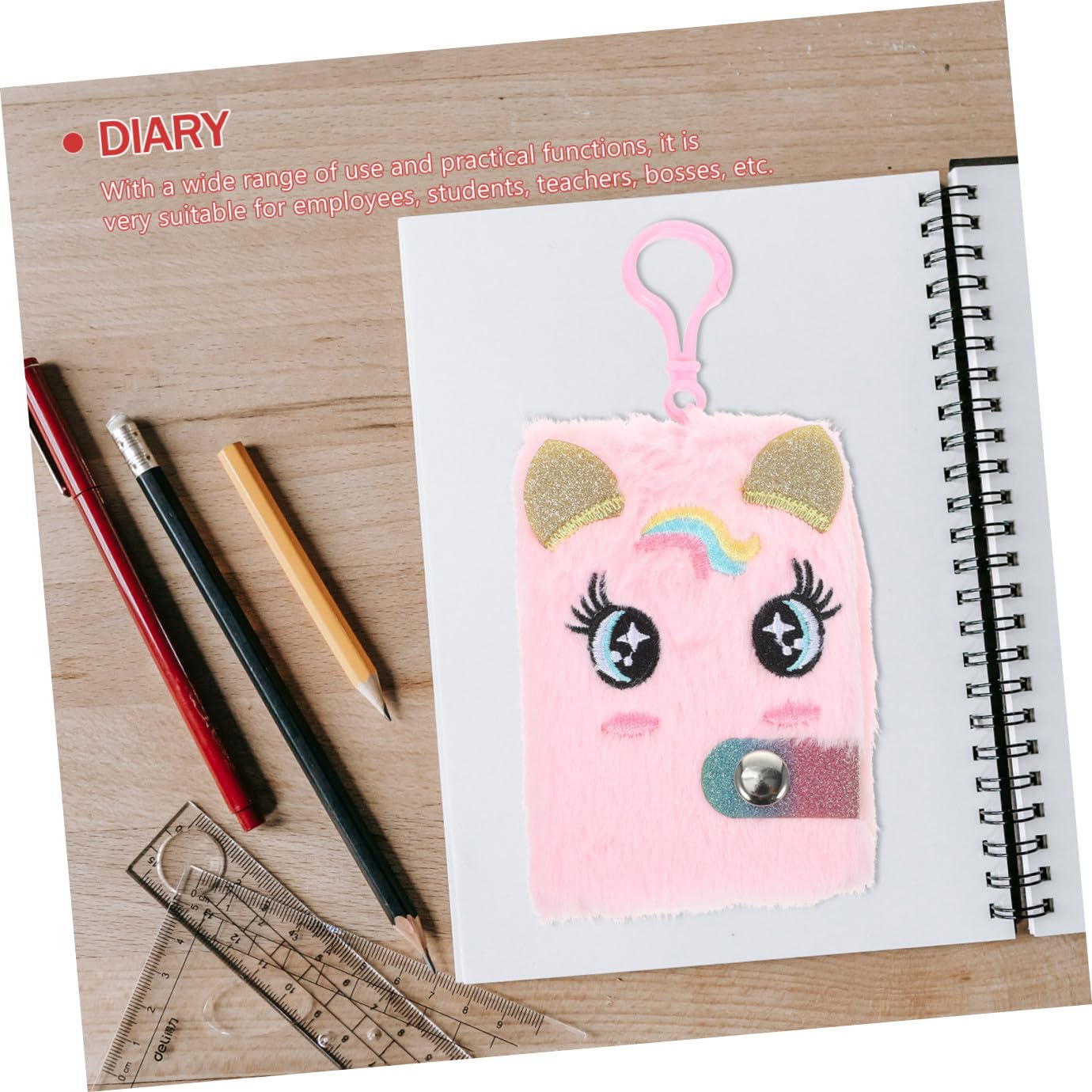 MOLUCKFU Mini Unicorn Hanging Notebook Plush Cover Pocket Journal for Students, Pink Eyelash Design, Adorable Portable Writing Diary for School and Travel