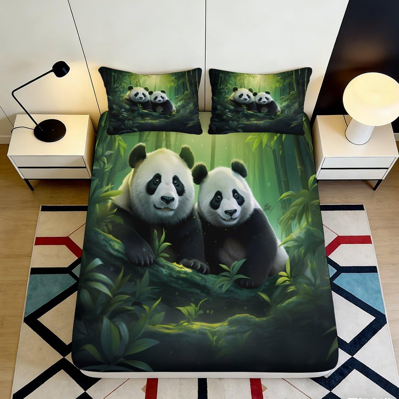 3D Printed Panda Forest Fitted Sheet Microfiber Soft Non-Slip Mattress Cover for Bedroom Decor Dorm Easy Care 140x200x25cm