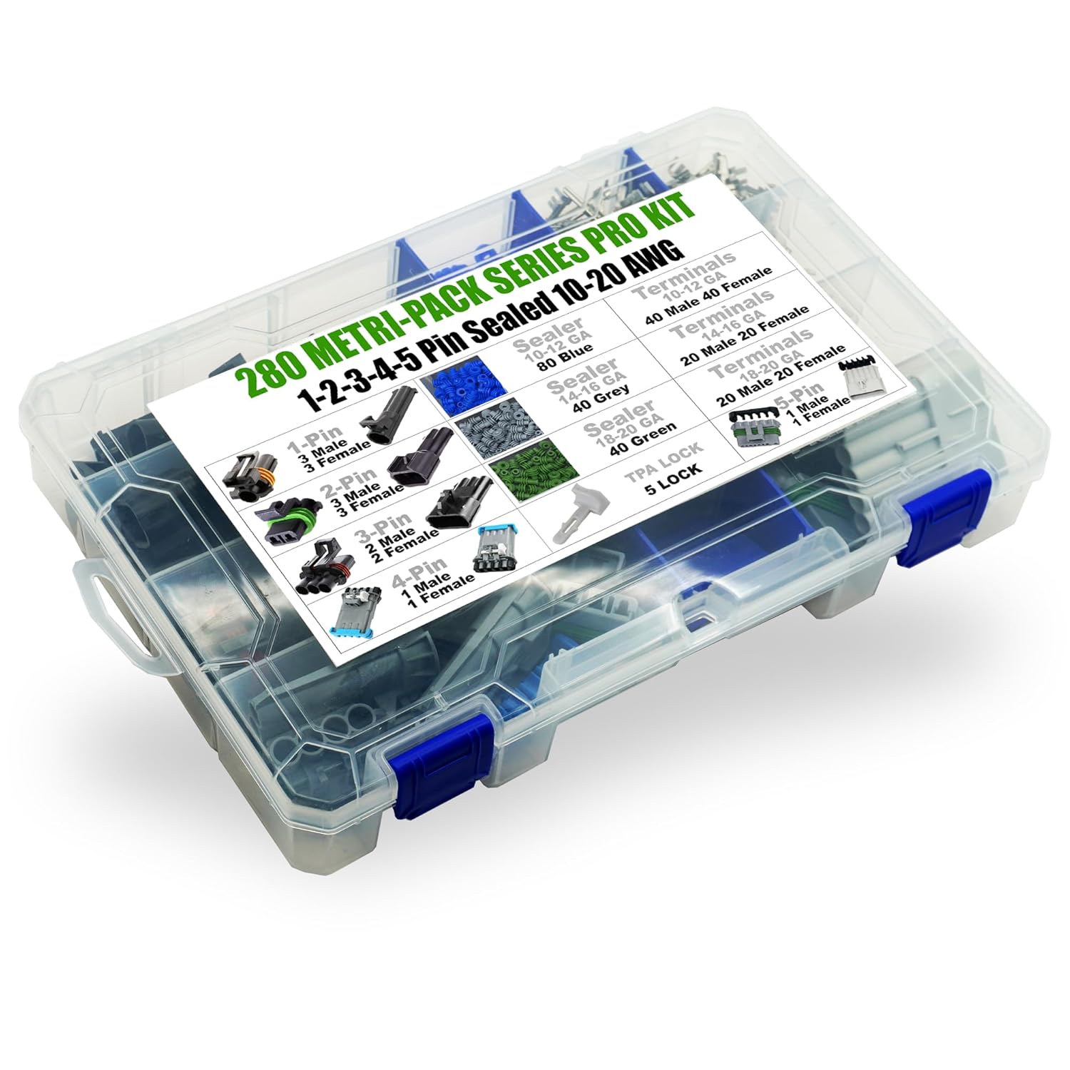 359pcs (1,2,3,4,5 PIN) Metri-Pack 280 Series 30 Amp Conductor Connector, Terminal, Sealed Weatherproof Automotive Electrical Connectors Kit 10-20 GA