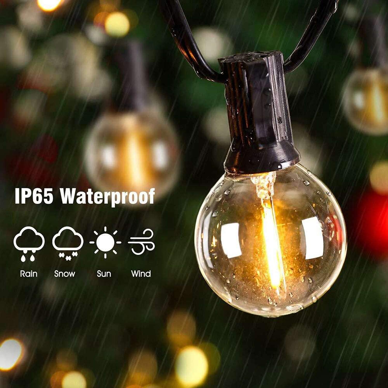 Joomer Luces Solares LED Exterior Jardin con USB Recargable, 15,6M Guirnaldas Luces Exterior Solar 25+2 G40 Bombillas, 4 Modos Luces Exterior Solar Blanco Cálido Impermeable para Patio Boda Fiesta